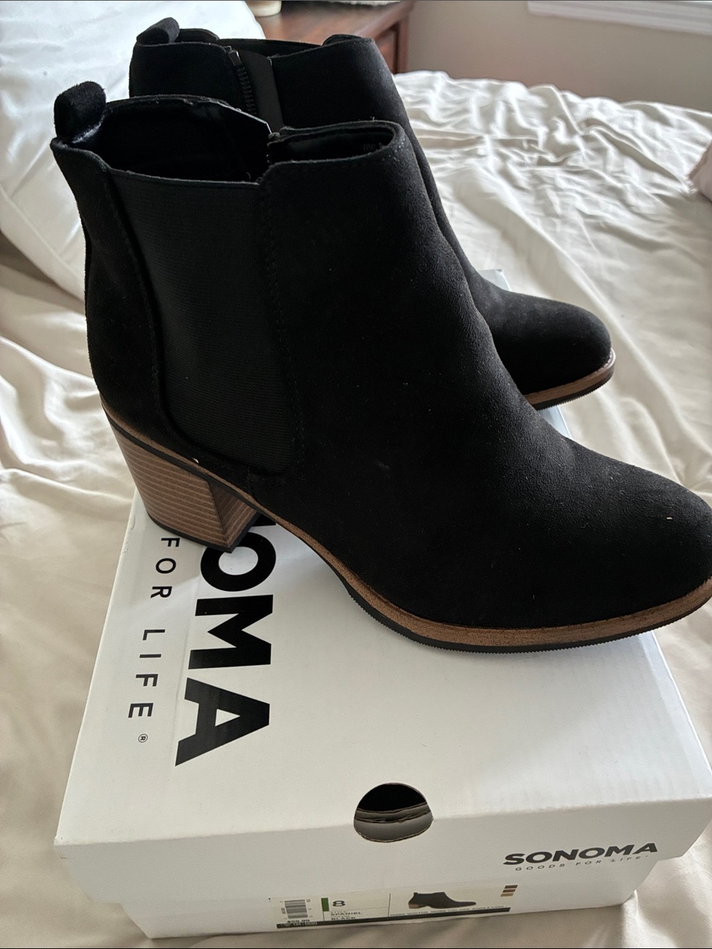 SONOMA Black Suede Chelsea Ankle Booties with Stacked Heel